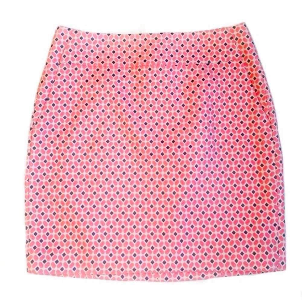 Ann Taylor Pink Geometric Print Pencil Skirt